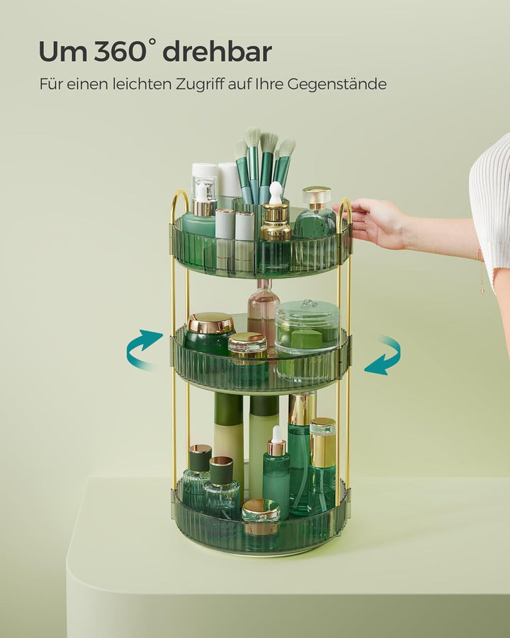SONGMICS Make-up Organizer drehbar, Kosmetik-Organizer rund, 3 Ebenen, Kosmetik Aufbewahrung, anpass