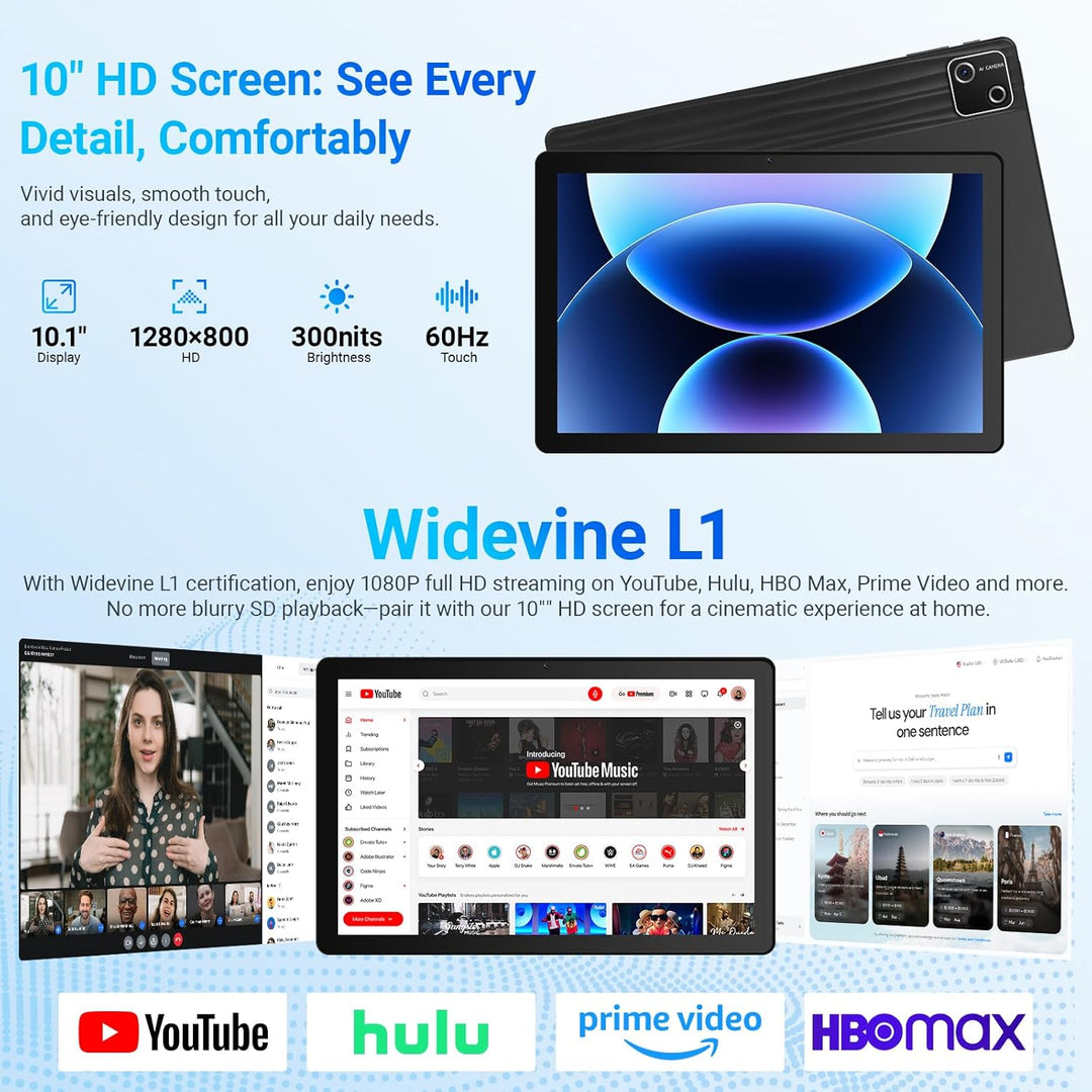 Tablet 10 Zoll Android 15 GMS-Zertifiziert, 30GB RAM + 128GB ROM (2TB TF), Octa-Core, 6200mAh, 1280x