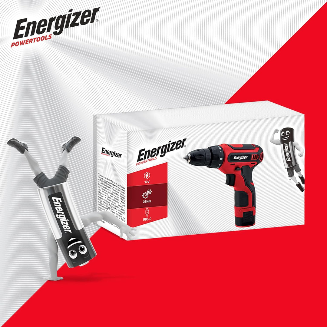 Energizer 12-V-Akkuschrauber – Eingebauter Akku – 25 Nm – 10-mm-Bohrfutter – 1,5 m USB-A/USB-C-Kabel