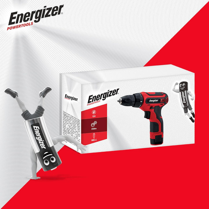Energizer 12-V-Akkuschrauber – Eingebauter Akku – 25 Nm – 10-mm-Bohrfutter – 1,5 m USB-A/USB-C-Kabel
