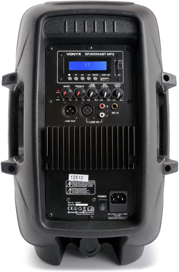 Vonyx SPJ-1000ABT Aktivlautsprecher 400 W mit 10-Zoll-Tieftöner, Bluetooth, MP3-Player und Fernbedie