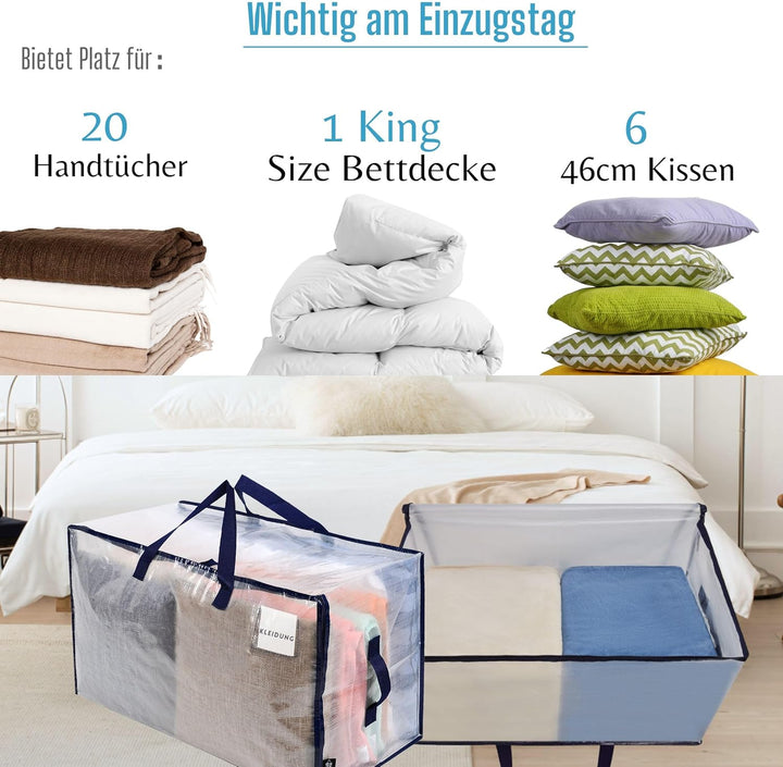 VENO 6er-Pack strapazierfähige grosse Aufbewahrungstasche mit Reissverschlüssen und Etikettentasche