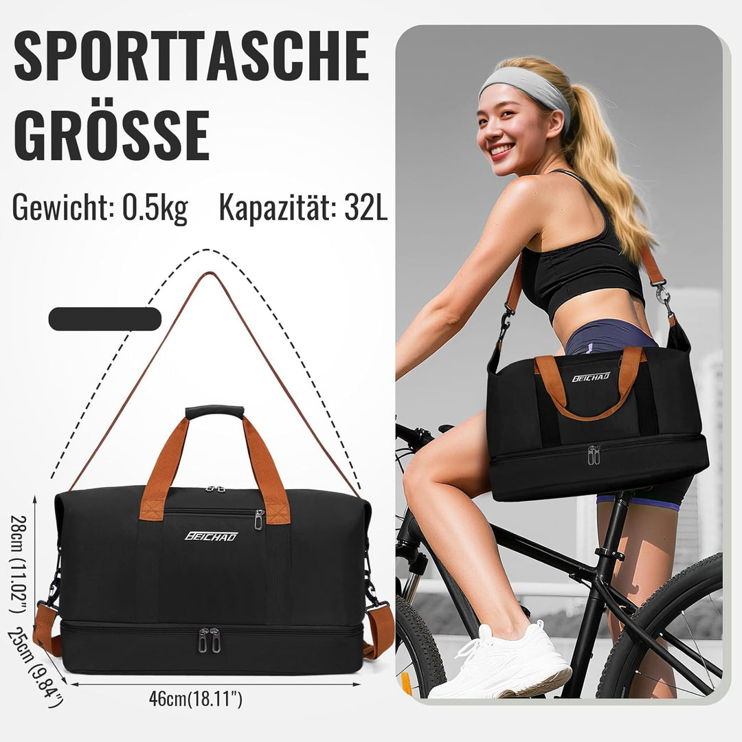 Sporttasche Damen Reisetasche Herren, Sporttaschen mit Schuhfach & Nassfach, Large Capacity Travel B