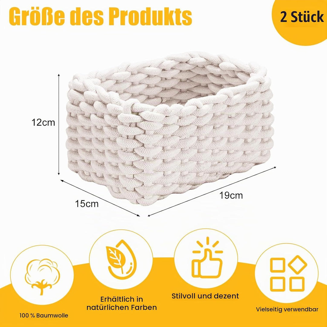 Aufbewahrungskorb Geflochten, 2 Stück Häkelkorb, 19 x 15 x 12 cm Aufbewahrungskorb Kinder, Waschbar