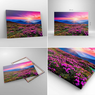 Bilder auf Leinwand 100x70cm Leinwandbild Wiese Berg Himmel Landschaft Gross Wanddeko Bild Schlafzim