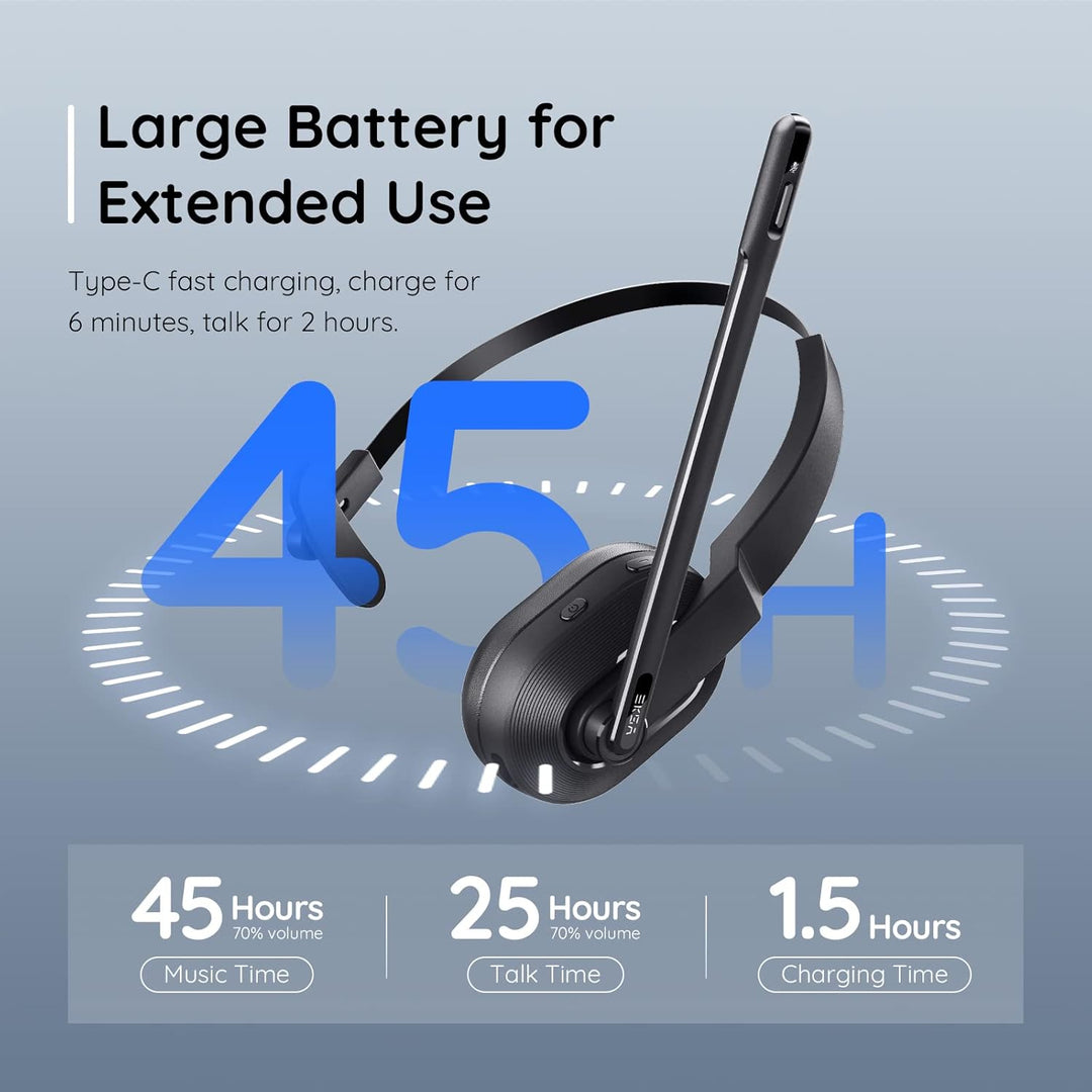 EKSA H5SE Bluetooth Headset, Kabelloses Headset mit Mikrofon AI Geräuschunterdrückung [45 Stdn Spiel