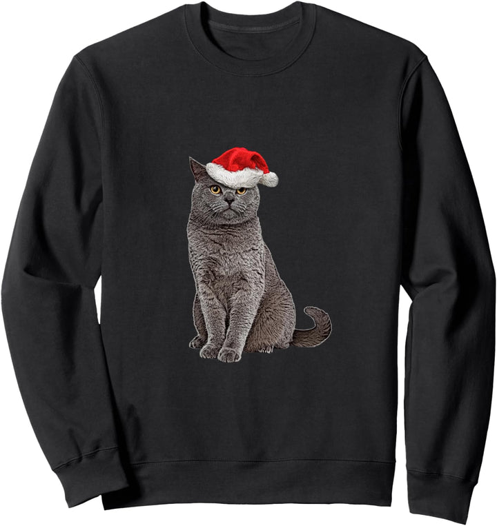 Britisch Kurzhaar Katze und Weihnachtsmütze Katzenmotiv Sweatshirt