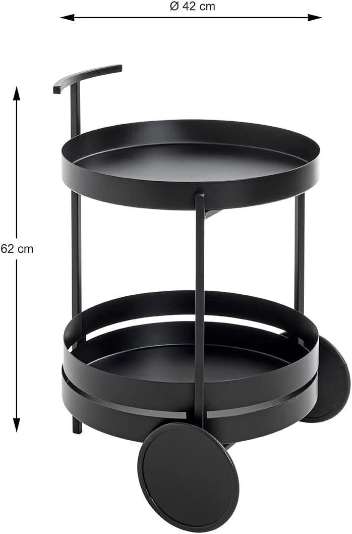 HAKU Möbel Servierwagen, Metall, schwarz, Ø 42 x H 62 cm Schwarz Ø 42 x H 62, Schwarz Ø 42 x H 62