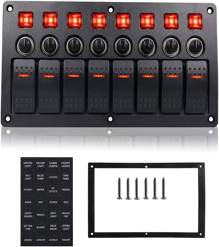 Geloo Marine Boat Toggle Rocker Switch Panel 8 Gang ON-Off Zündschalter wasserdicht 12V/24V Leistung