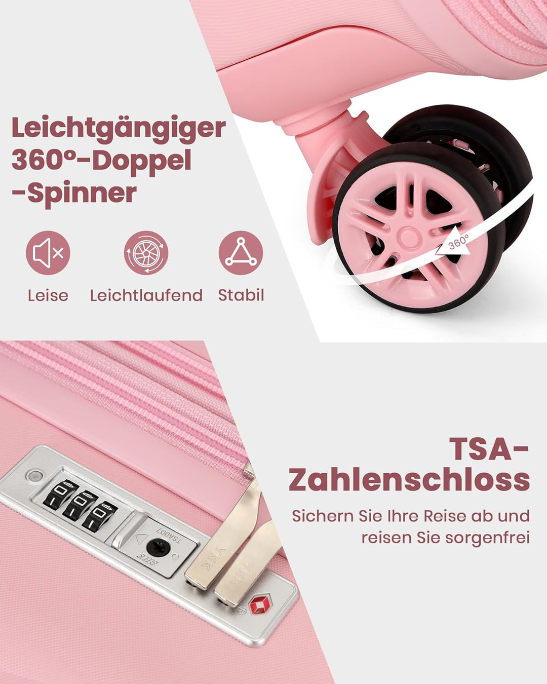 KONO Koffer Set 5-teilig Hartschalenkoffer ABS+PC, Handgepäck/Mittel/Gross Reisekoffer mit TSA Schlo
