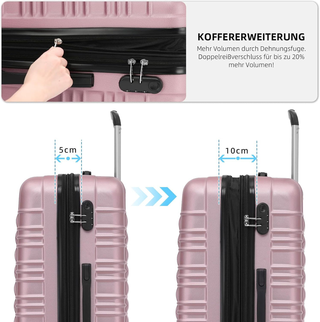 BEIBYE Zwillingsrollen Reisekoffer Koffer Trolleys Hartschale M-L-XL-Set (Rosa, Set) Rosa M+L+XL Set