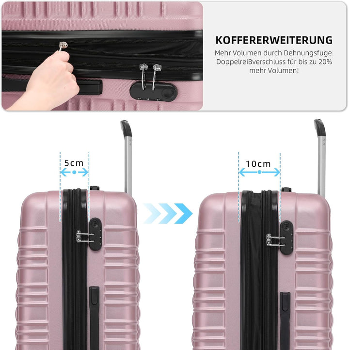 BEIBYE Zwillingsrollen Reisekoffer Koffer Trolleys Hartschale M-L-XL-Set (Rosa, Set) Rosa M+L+XL Set