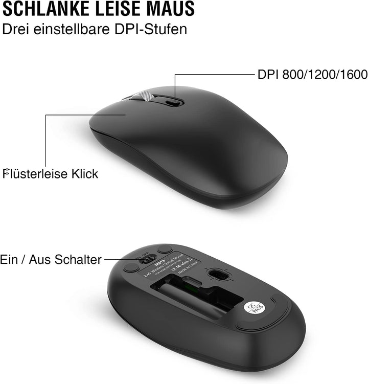 cimetech Tastatur Maus Set Kabellos, 2.4G Ultraslim Kabellose Tastatur mit Funkmaus, QWERTZ Deutsche