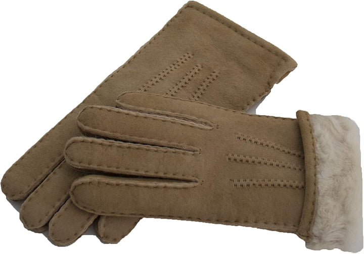 Reissner Lammfelle warme Merino Lammfell Handschuhe für Damen und Herren HDS-FINGER1 in beige, braun