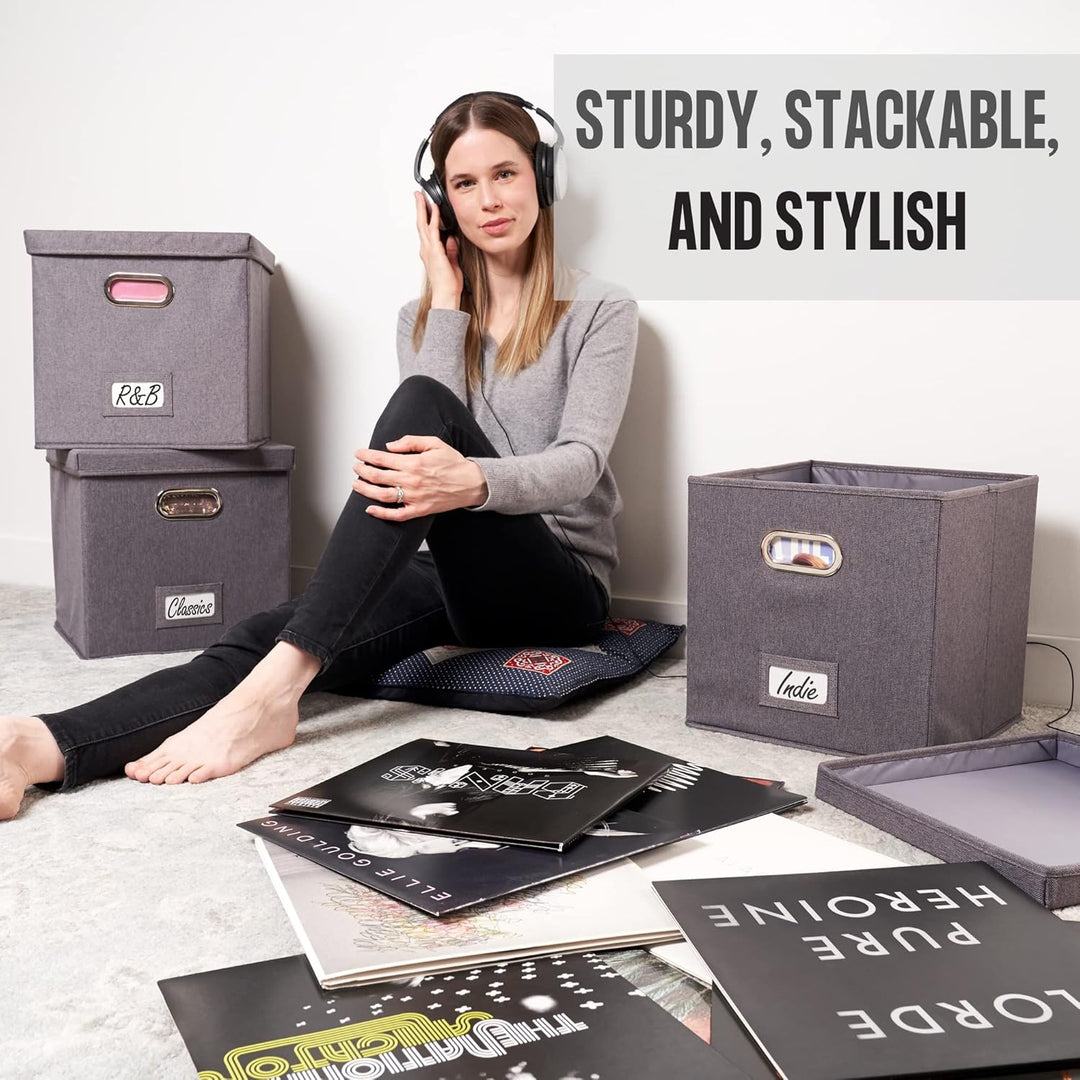 Dekorative Vinyl Schallplattenaufbewahrungsbox 2er Set für 100+ einzelne Schallplatten - stabile LP