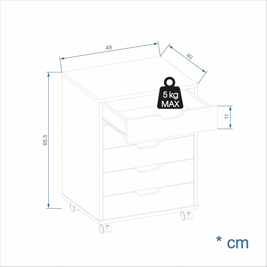 KOMTO Rollcontainer mit 5 Schubladen Weiss – Schubladenschrank, Büro Kommode, Rollschrank, Aktenschr