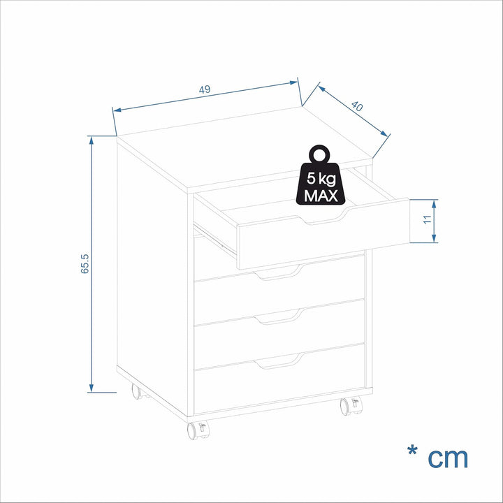 KOMTO Rollcontainer mit 5 Schubladen Weiss – Schubladenschrank, Büro Kommode, Rollschrank, Aktenschr