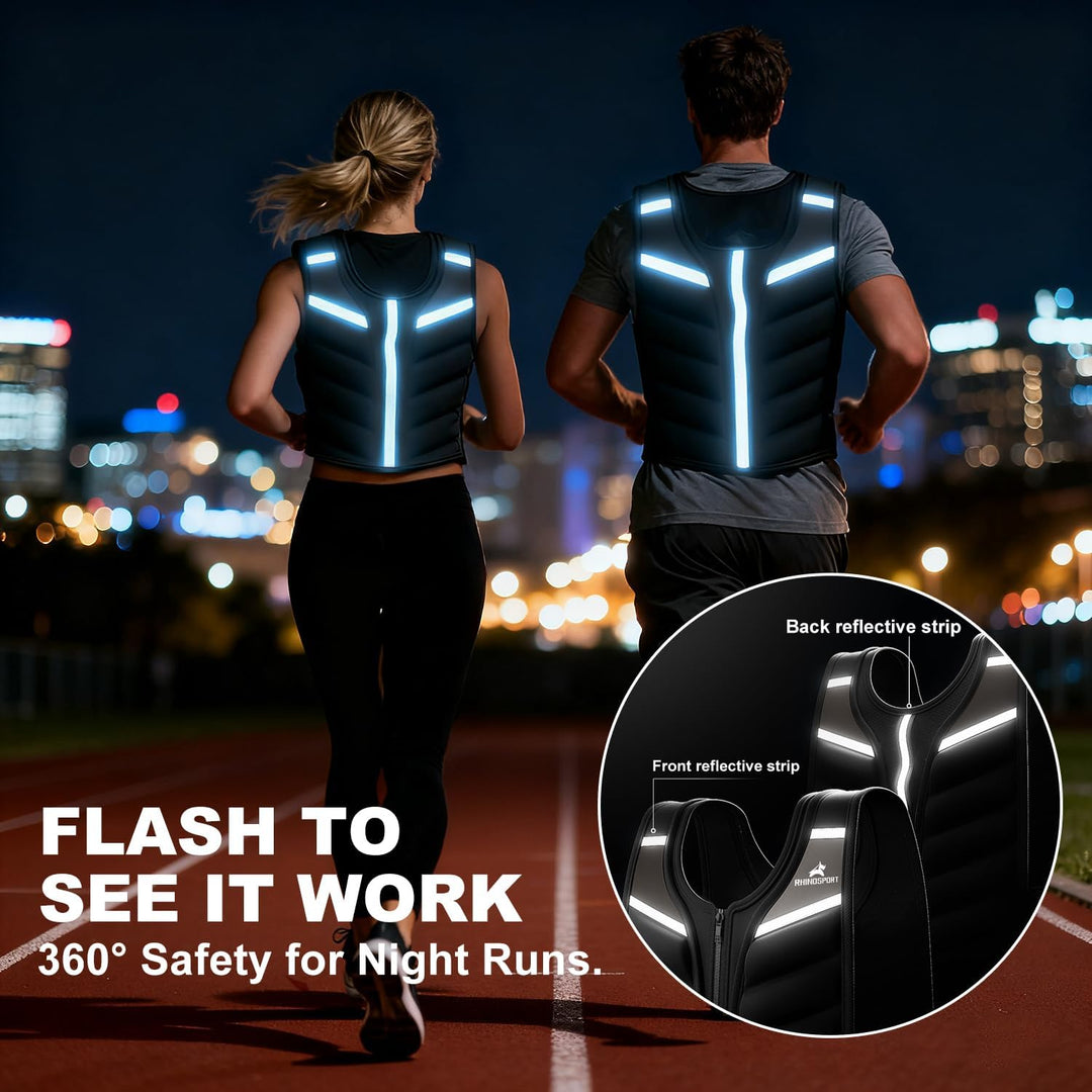 RHINOSPORT Gewichtsweste 4,5 kg 6,8kg 9,1kg für Damen &amp; Herren - Premium Fitness Weste mit reflektie