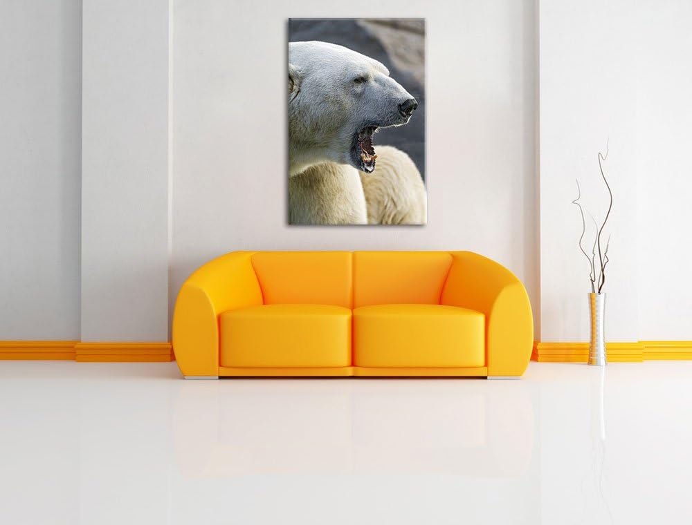Pixxprint brüllender Eisbär auf Leinwand, XXL riesige Bilder fertig gerahmt mit Keilrahmen, Kunstdru