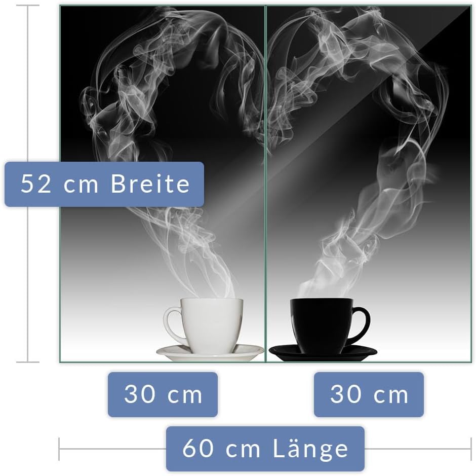 Herdabdeckplatte Abdeckung Ceranfeld Abdeckplatte Schneidebrett 2-Teilig 60x52 Herz Kaffee Schwarz S