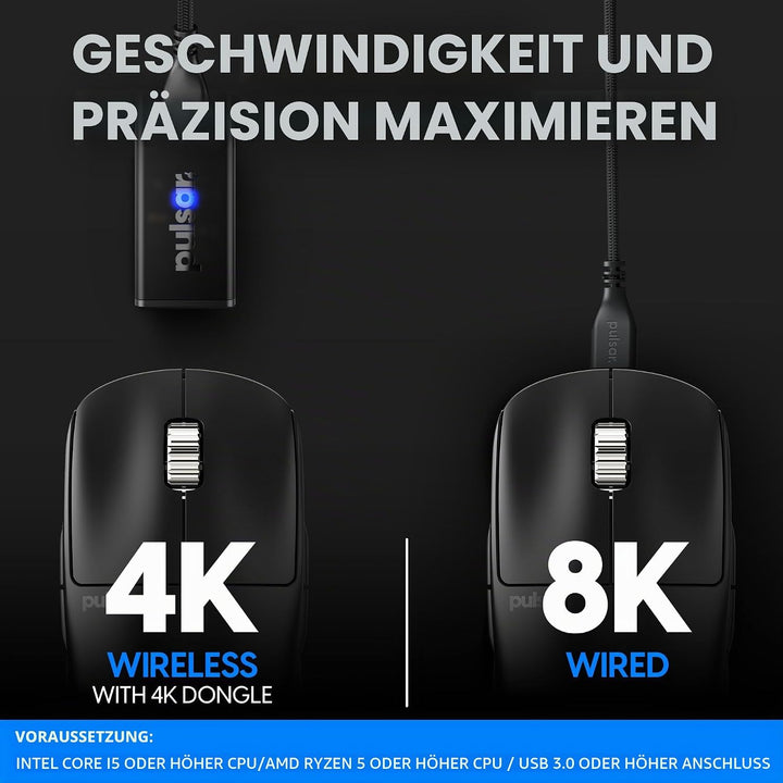 Pulsar Gaming Gears X2A ES kabellose Gaming-Maus, beidhändig, optischer Schalter, OLED-Display, trei