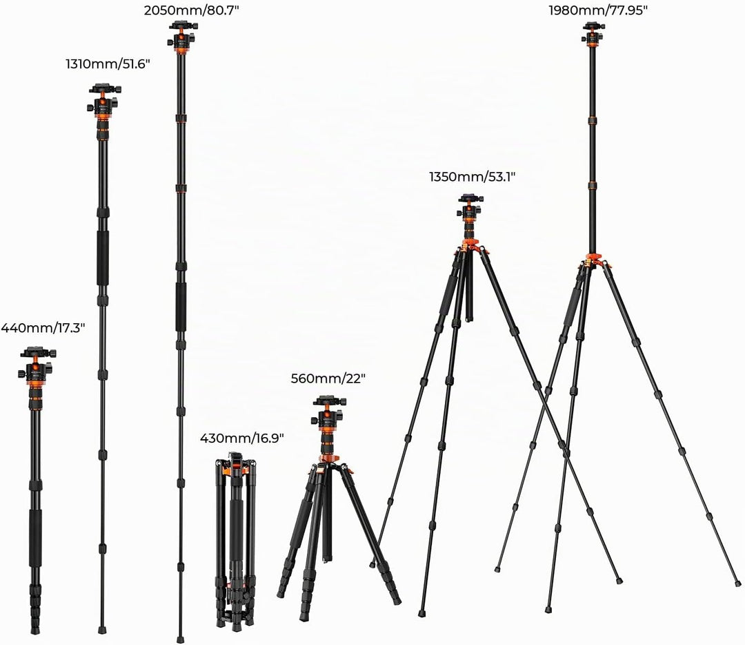 K&amp;F Concept 198cm Kamera Stativ，Aluminium Tripod, Stativ mit Monopod Funktion, 360° Panorama Kugelko