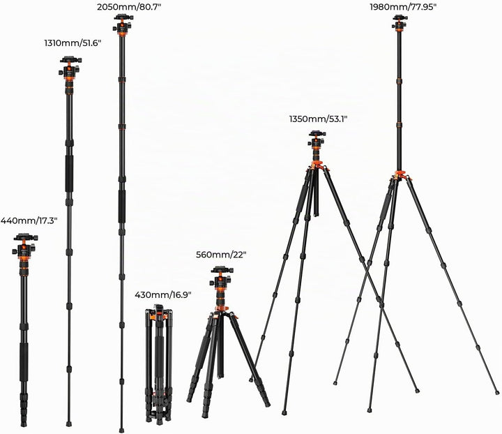 K&amp;F Concept 198cm Kamera Stativ，Aluminium Tripod, Stativ mit Monopod Funktion, 360° Panorama Kugelko