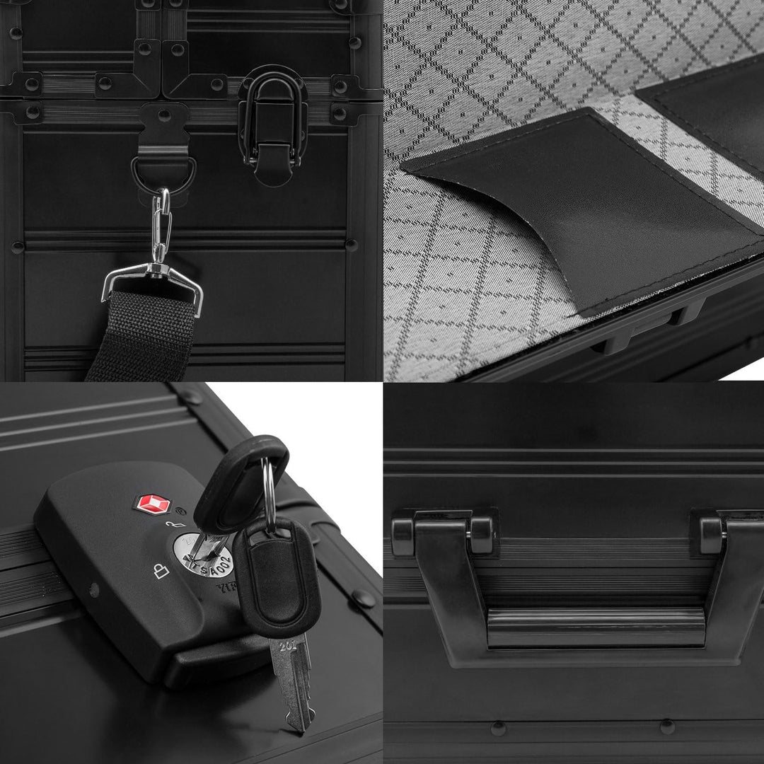 anndora Pilotenkoffer Businesskoffer TSA Schlösser Aluminium Oberfläche Schwarz, Schwarz