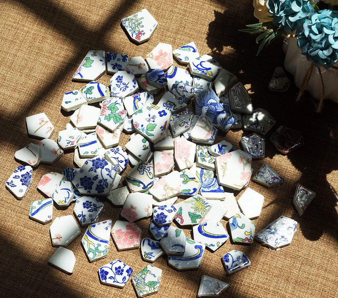 Lanyani Porzellan-Fliesen für Mosaikhandwerk, glasiert, unregelmässig, blau und weiss, 28 x 28 cm Bl