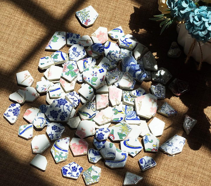 Lanyani Porzellan-Fliesen für Mosaikhandwerk, glasiert, unregelmässig, blau und weiss, 28 x 28 cm Bl
