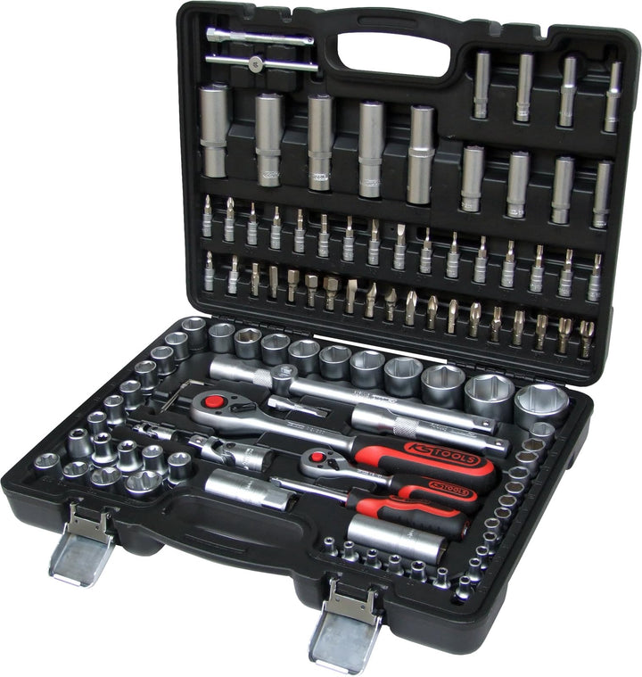 KS Tools 911.0708 1/4 Zoll + 1/2 Zoll Steckschlüssel-Satz | inklusive 2 Umschaltknarren, 45-Zahn | m