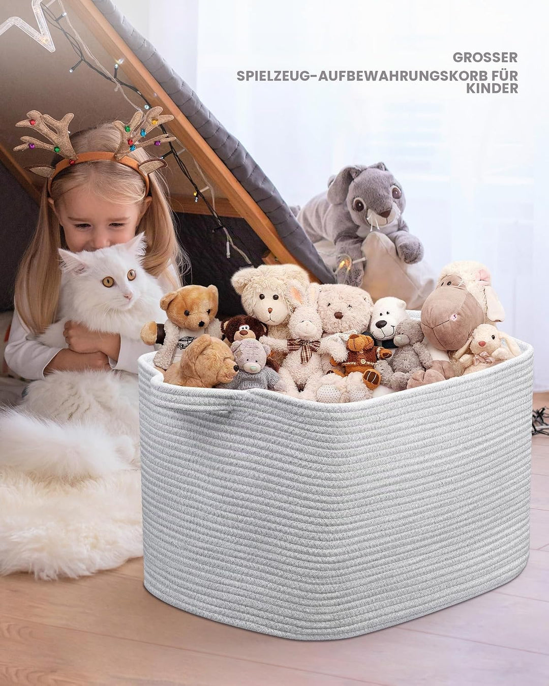 JOJOSEE Faltbarer Wäschekorb, 63L Grosse Wäschesammler, Laundry Baskets aus Baumwolle, Geflochten Au