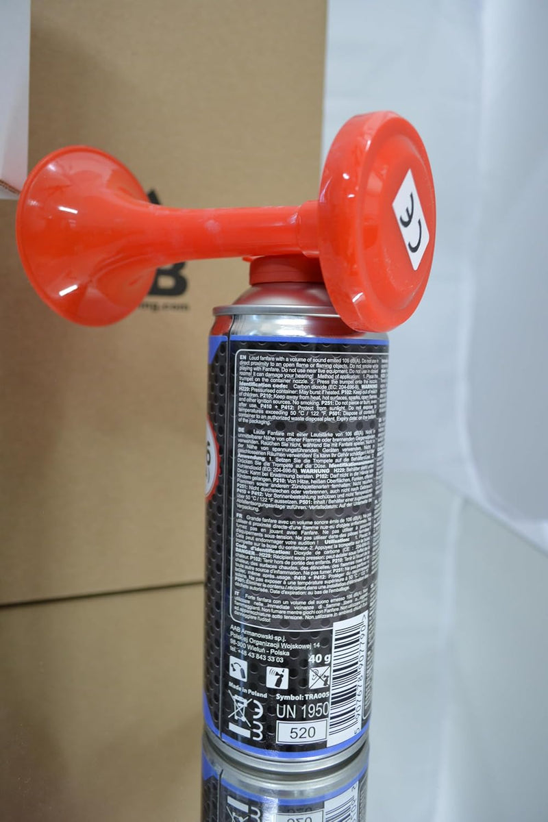 AAB Signal Horn – Laut Nebelhorn 106 dB(A) Mit Nicht Brennbarem Gas, Airhorn, Fussball Tröte, Gasfan