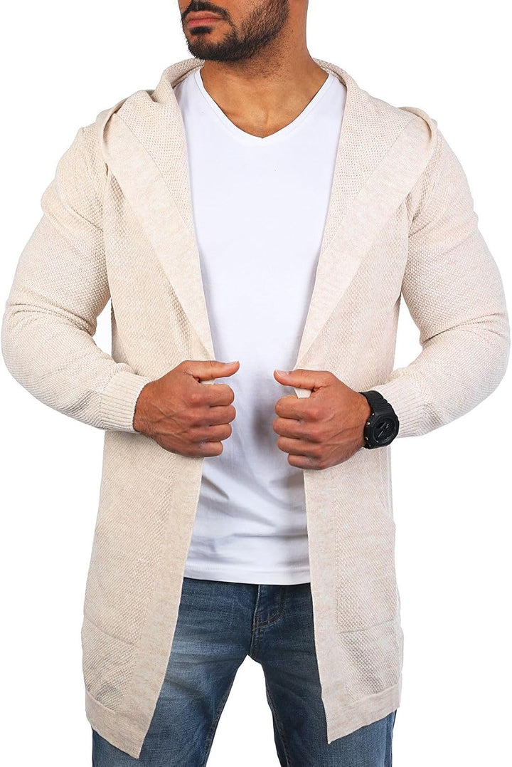 Carisma Herren Feinstrick Cardigan leichte Weste Strickjacke mit Kapuze Lange Passform Oversize Long