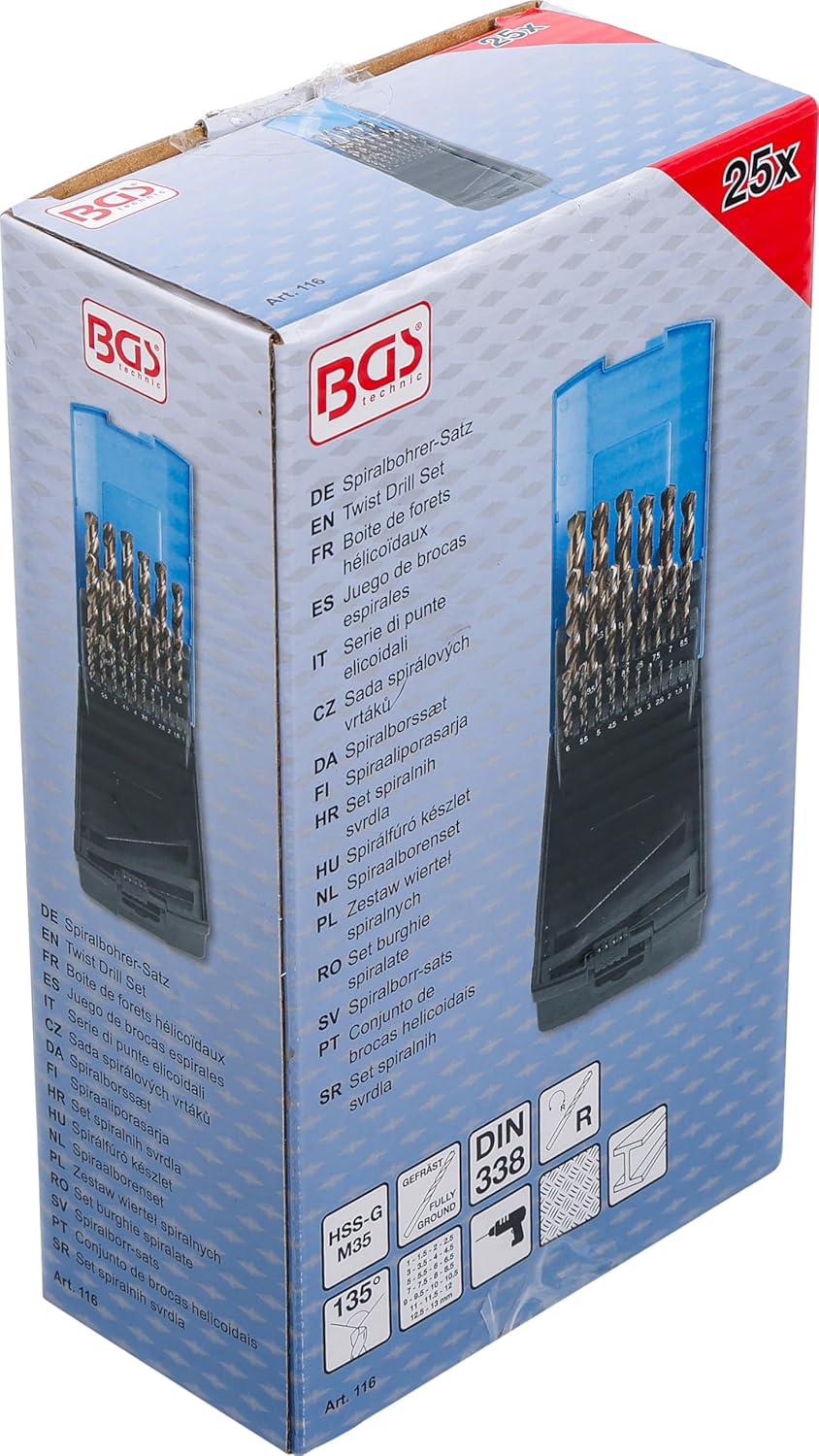 BGS 116 | Spiralbohrer-Satz | HSS-G M35 Cobaltstahl | 1 - 13 mm | 25-tlg. HSS-G M35 Cobaltstahl | Sp