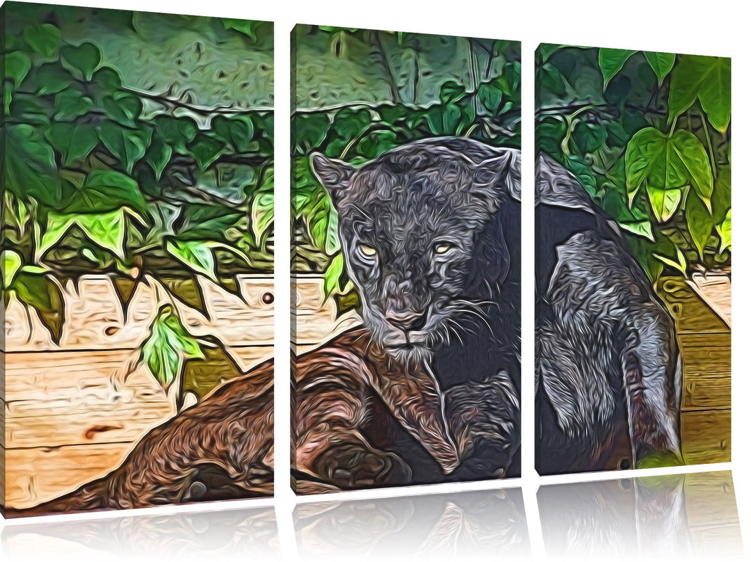 schwarzer Panther Spezial 3-Teiler Leinwandbild 120x80 Bild auf Leinwand, XXL riesige Bilder fertig