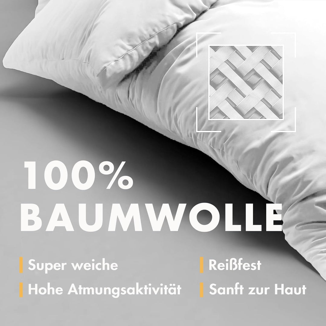 Sleeptime 100% Baumwolle Bettwäsche 135cm x 200cm 4teilig Weiss - weich & bügelfrei Bettbezüge mit R
