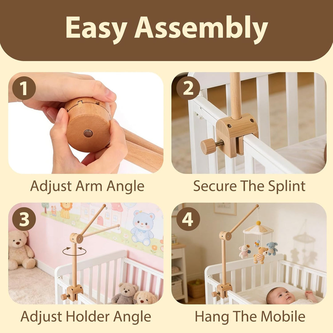 Mobile Halterung Holz für Babybett, und Wickeltisch, 360° Drehbar, Verstellbarer Abnehmbarer Ständer