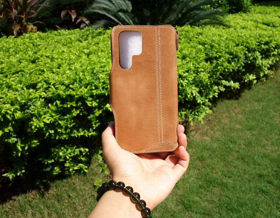 Yogurt Handyhülle für Samsung Galaxy S22 Ultra, Hülle Echtleder Case Ledertasche Lederhülle für Sams