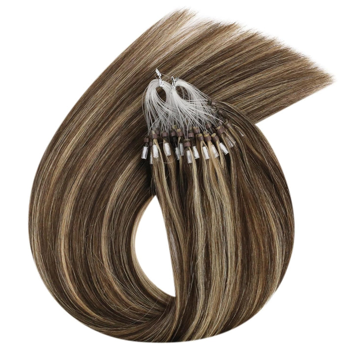 Ugeat 60cm Micro Loop Extensions Echthaar Echte Haarverlängerung Bonding 1g/Strähnen*50Strähnen Cold