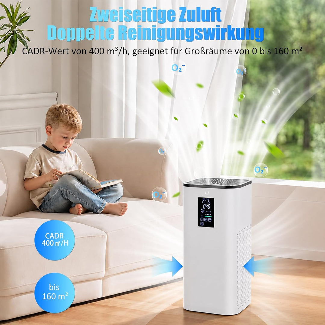 Luftreiniger Allergiker CADR 400 m³/h bis 160 m², HEPA Air Purifier Luftfilter mit Echtzeit PM2.5 &amp;