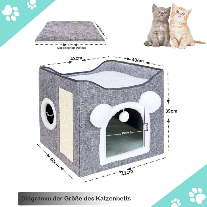 Faltbares Katzenhaus KatzenhöhleIndoor, schönHaus für Katzen mit Terrasse, Katzenhöhle 2 Schicht, mi