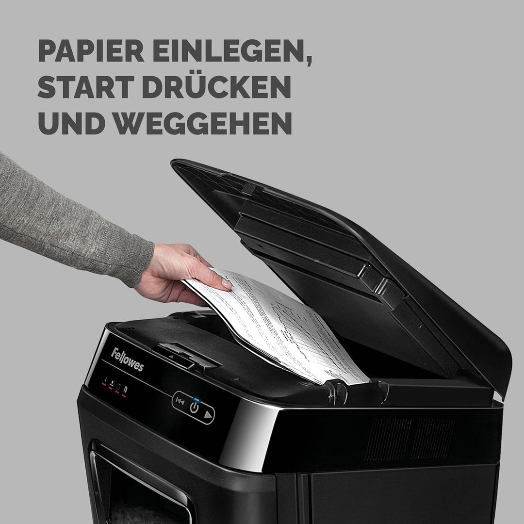 Fellowes Auto-Feed 150C Partikelschnitt Aktenvernichter (P-4), 150 Blatt, für 1-3 Nutzer im Büro ode