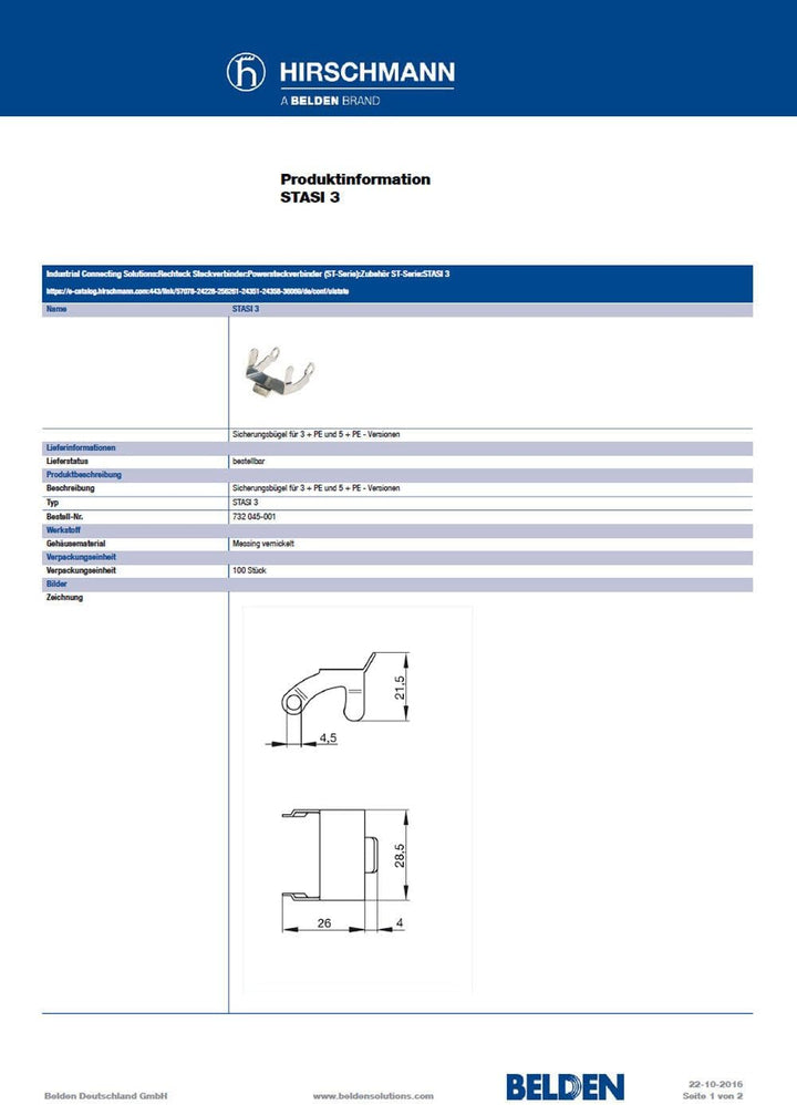 Hirschmann-Kupplung Stecker-Set für Jalousien, Markisen, Rollläden. 230 V. STAS 3 + STAK 3 + Stasi 3