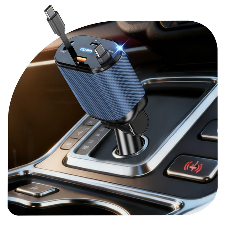 OHLPRO 4 in 1 Einziehbares Auto Ladegerät Zigarettenanzünder USB-C mit 2 Typ-C Kabel, Handy Schnelll