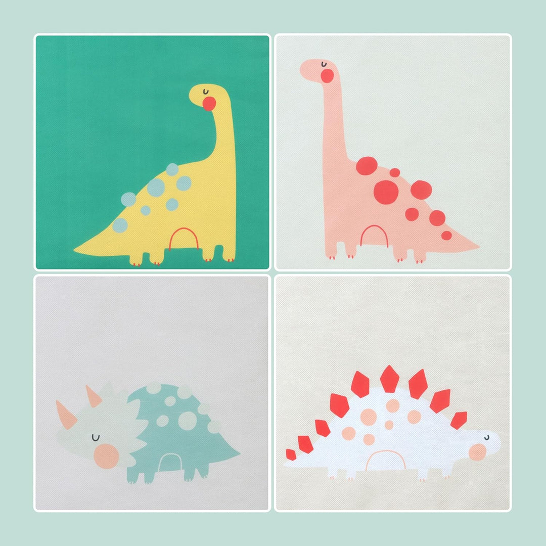 Relaxdays 4er Set, Kinder Aufbewahrungsboxen, süsse Dino-Motive, Faltbox für Würfelregale, HBT: 30x3