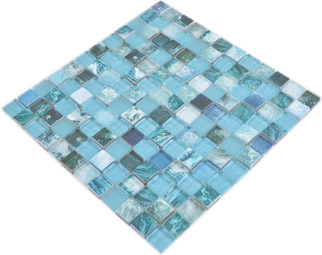 Mosaik Fliese Glasmosaik Quadrat Crystal mix greenblue/ocean für WAND KÜCHE Wandverblender Fliesensp