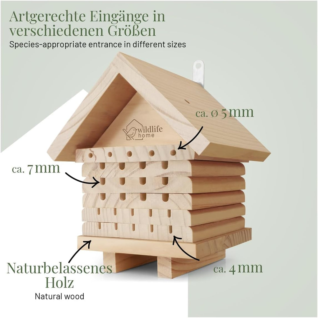 WILDLIFE HOME Bienenhotel aus Naturholz I Insektenhotel, Bienenhaus, Nisthilfe Unterschlupf für Wild
