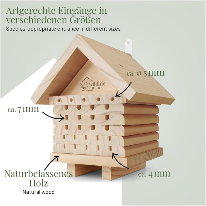 WILDLIFE HOME Bienenhotel aus Naturholz I Insektenhotel, Bienenhaus, Nisthilfe Unterschlupf für Wild