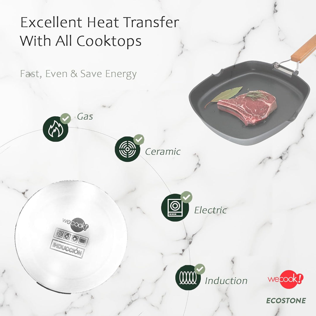 WECOOK! Ecostone Grillpfann Induktion Glatter, 28 x 28 cm, Antihaftbeschichtung ILAG Ökologisch PFOA